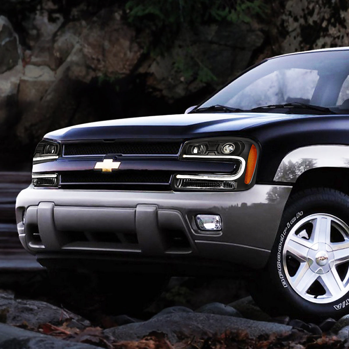 2002-2009 CHEVY TRAILBLAZER PAIR BLACK AMBER PROJECTOR HEADLIGHT