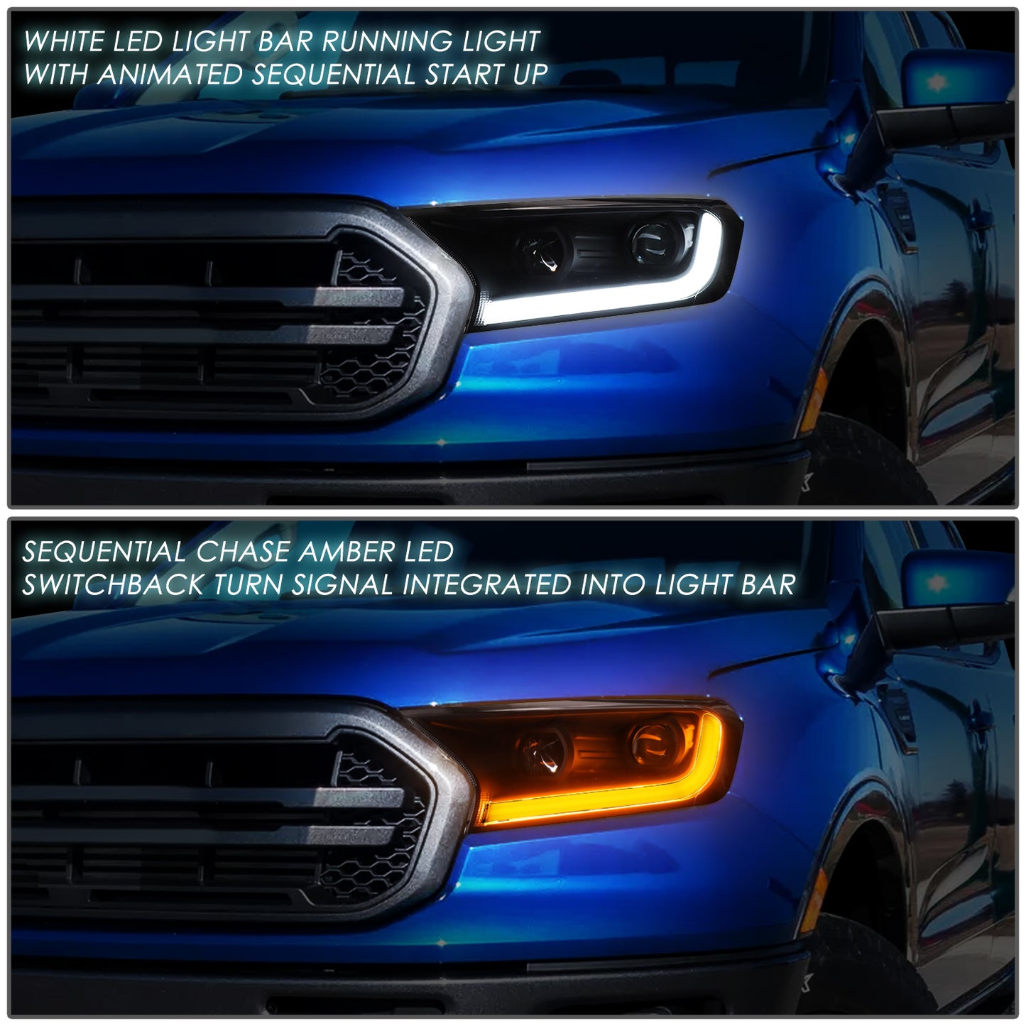 19-22 FORD RANGER PROJECTOR HEADLIGHTS - SEQUENTIAL SIGNAL START UP LED DRL