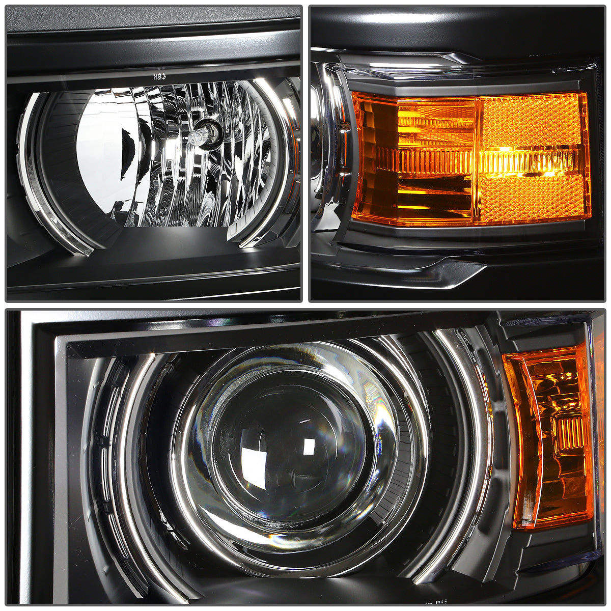2014-2015 CHEVY SILVERADO BLACK AMBER PROJECTOR HEADLIGHT/LAMP W/LED DRL