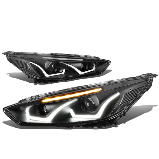 2015-2017 Ford Focus LED Dual Halo Projector Headlights Black