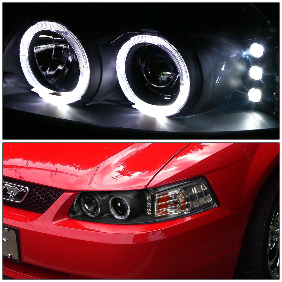 99-04 FORD MUSTANG BLACK AMBER PROJECTOR HEADLIGHT LAMPS