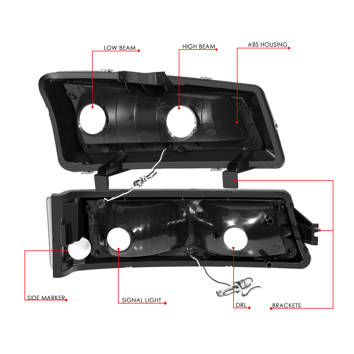 03-07 Chevy Silverado Avalanche Headlight Bumper Lamps Black/Clear