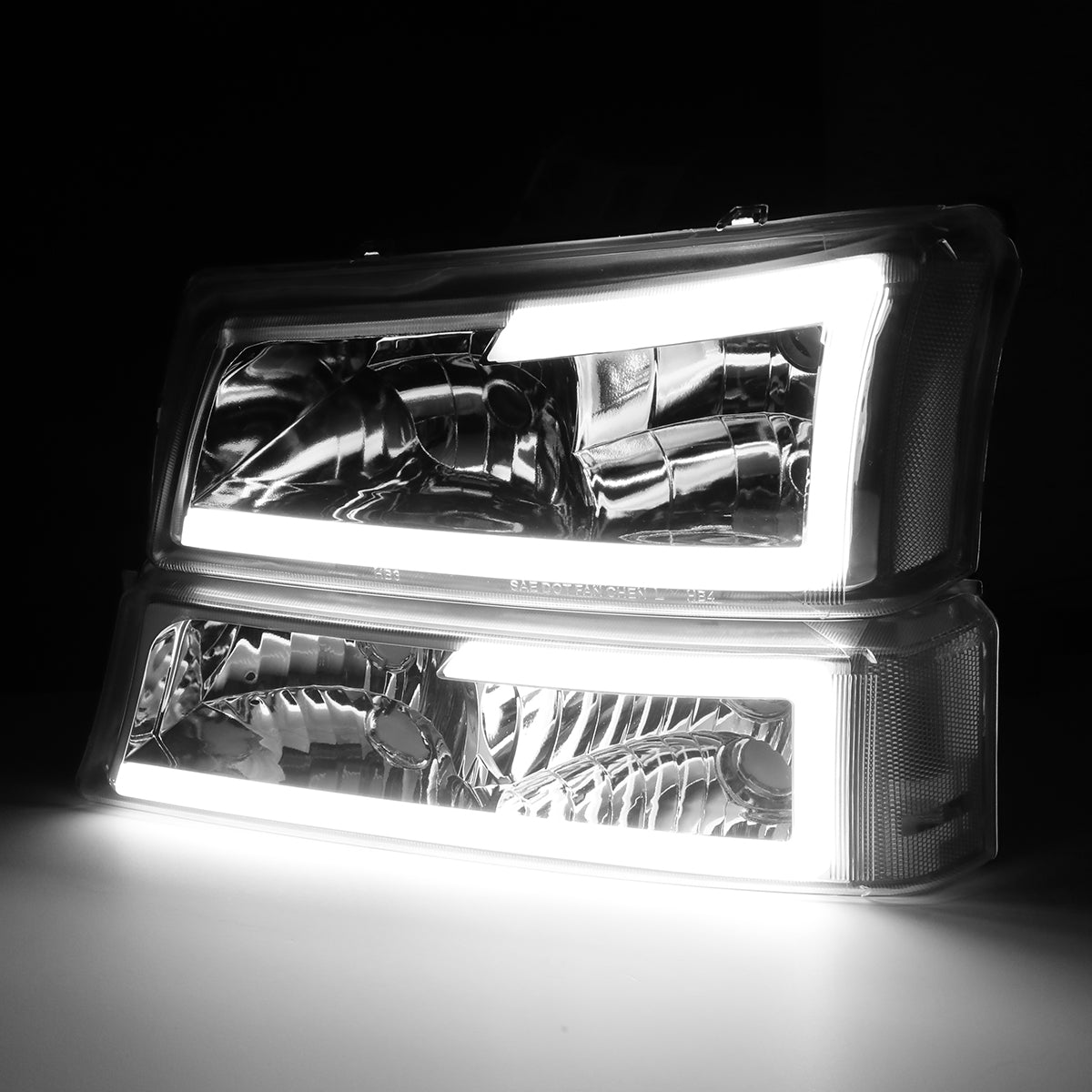 03-07 CHEVY SILVERADO AVALANCHE LED DRL HEADLIGHT & BUMPER LAMPS CHROME/CLEAR