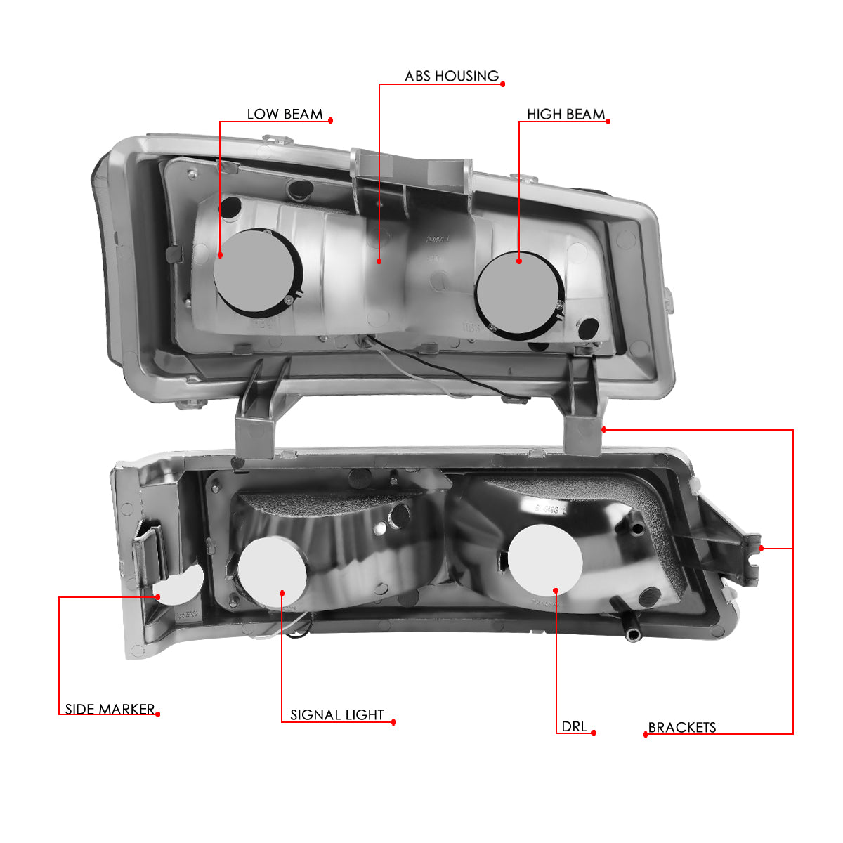 03-07 CHEVY SILVERADO AVALANCHE LED DRL HEADLIGHT & BUMPER LAMPS CHROME/CLEAR