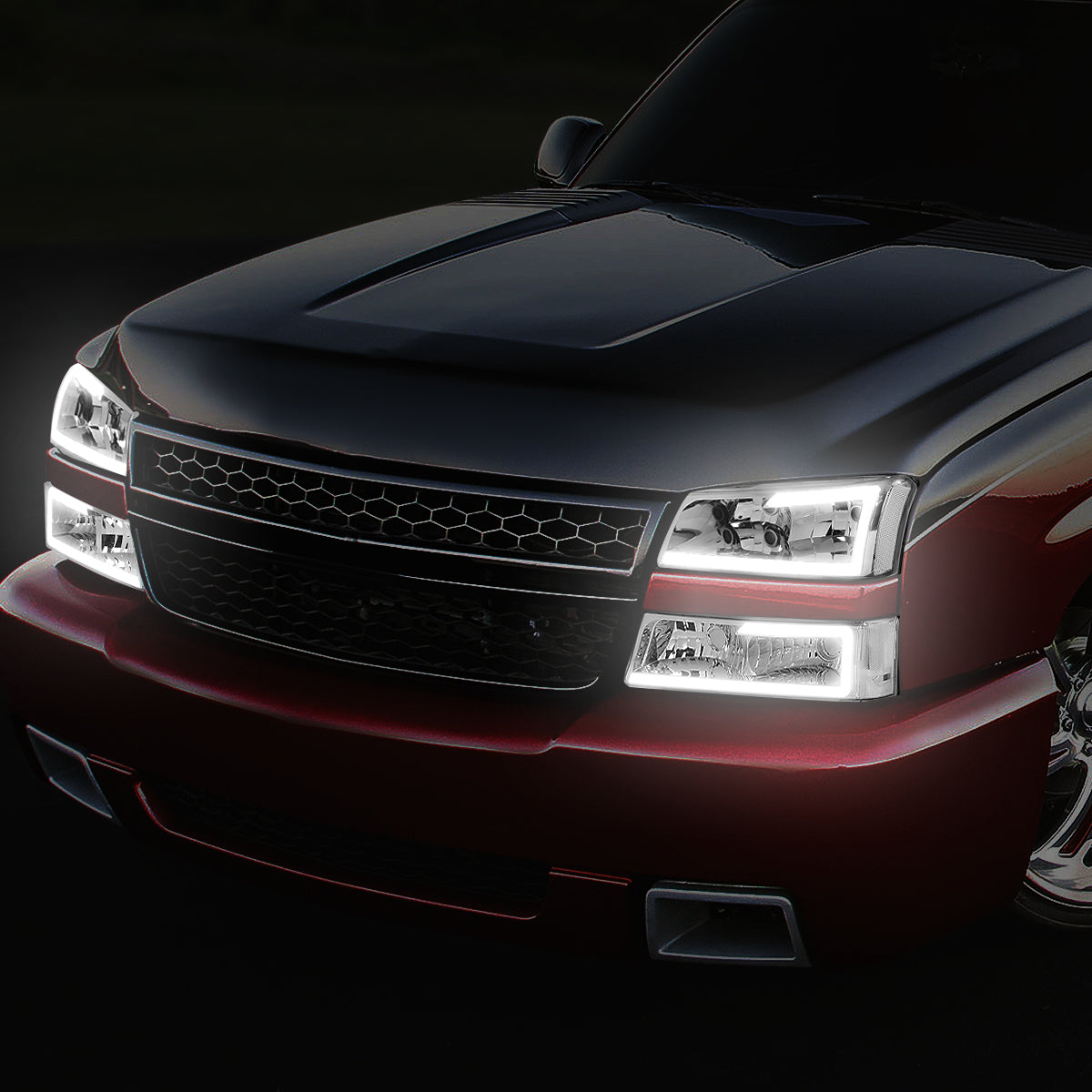 03-07 CHEVY SILVERADO AVALANCHE LED DRL HEADLIGHT & BUMPER LAMPS CHROME/CLEAR