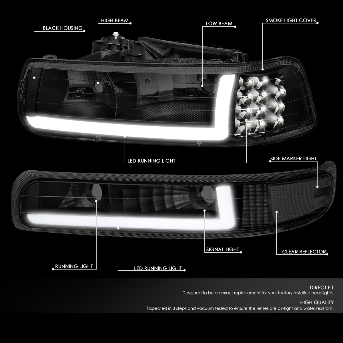 99-02 Chevy Silverado TAHOE SUBURBAN LED DRL Headlight & Bumper Signal Lamp