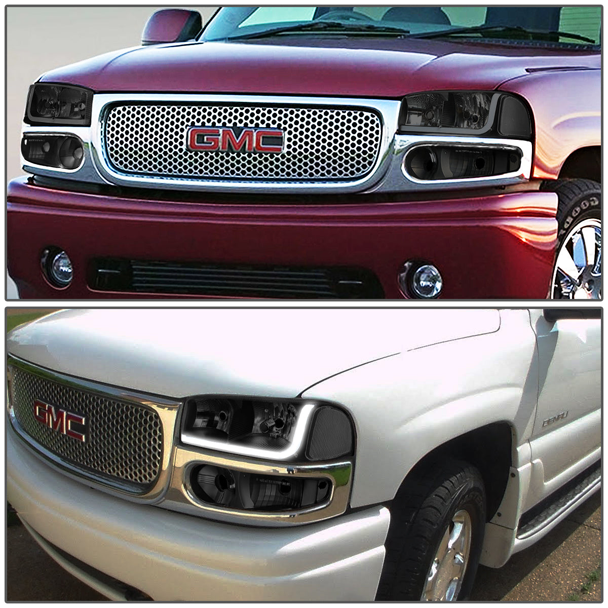 01-07 GMC SIERRA/YUKON DENALI LED DRL TINTED CLEAR HEADLIGHTS+BUMPER LAMPS
