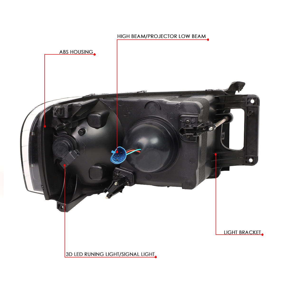 02-05 DODGE RAM BLACK SEQUENTIAL TURN SIGNAL PROJECTOR HEADLIGHTS