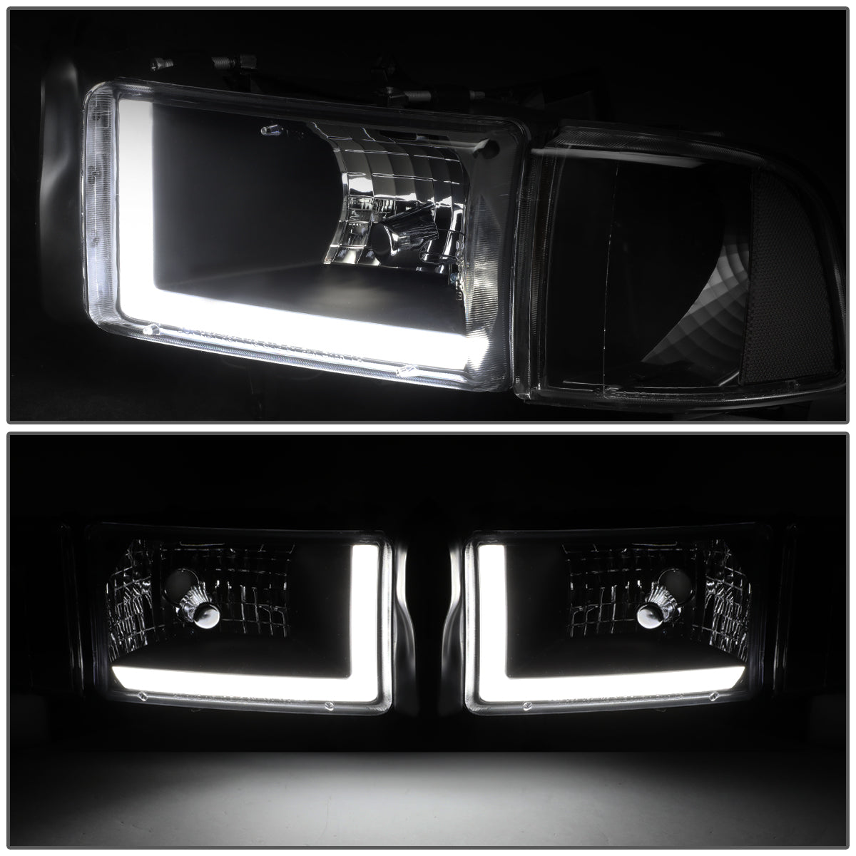 94-02 DODGE RAM 1500 2500 3500 HEADLIGHT LAMPS BLACK/SMOKED