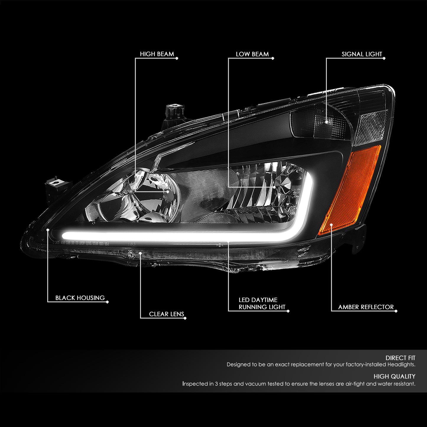 2003-2007 HONDA ACCORD BLACK HOUSING AMBER SIDE HEADLIGHT/LAMP SET