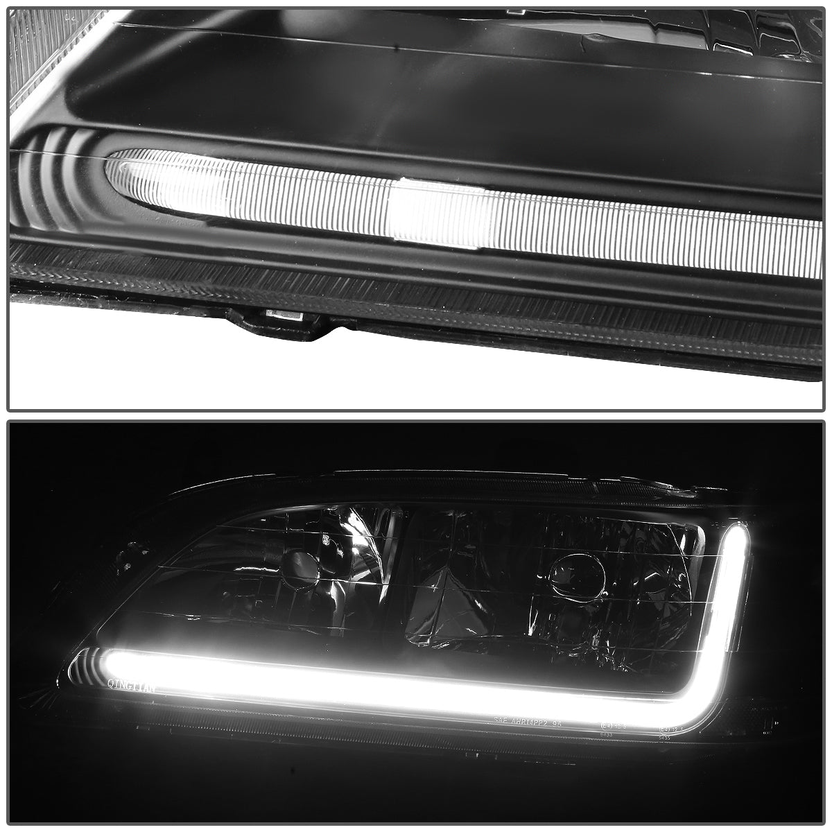 1998-2002 HONDA ACCORD PAIR BLACK HOUSING CLEAR CORNER HEADLIGHT W/LED DRL