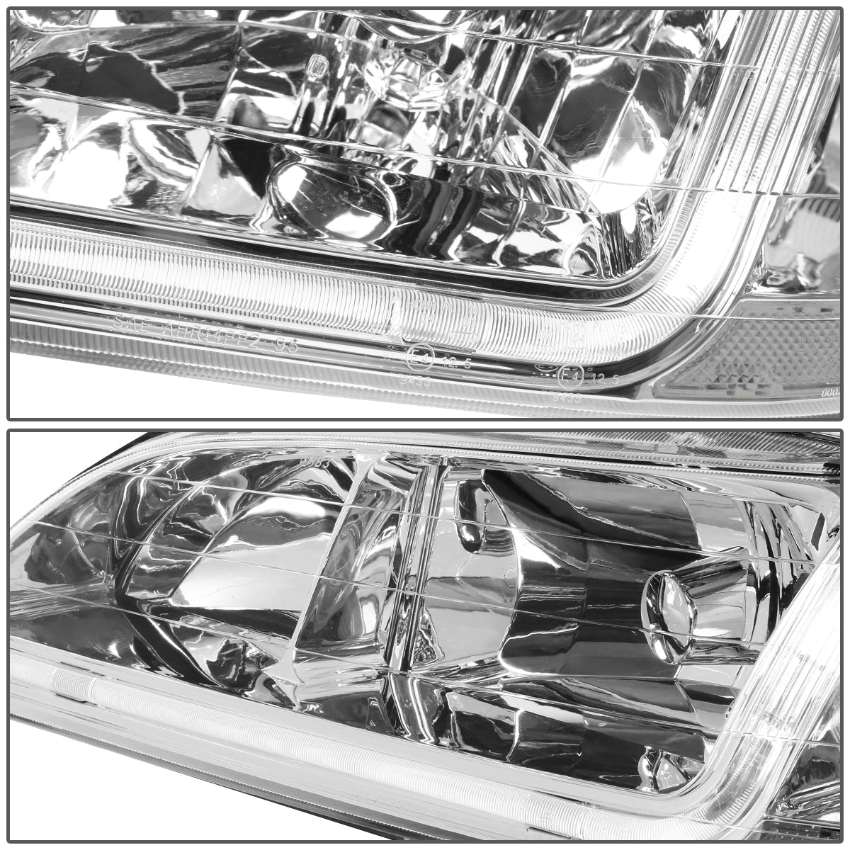 1998-2002 HONDA ACCORD PAIR CHROME HOUSING CLEAR CORNER HEADLIGHT W/LED DRL