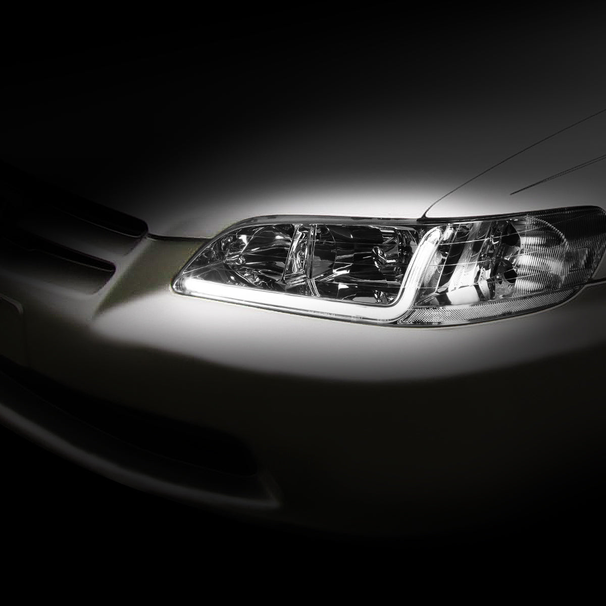 1998-2002 HONDA ACCORD PAIR CHROME HOUSING CLEAR CORNER HEADLIGHT W/LED DRL