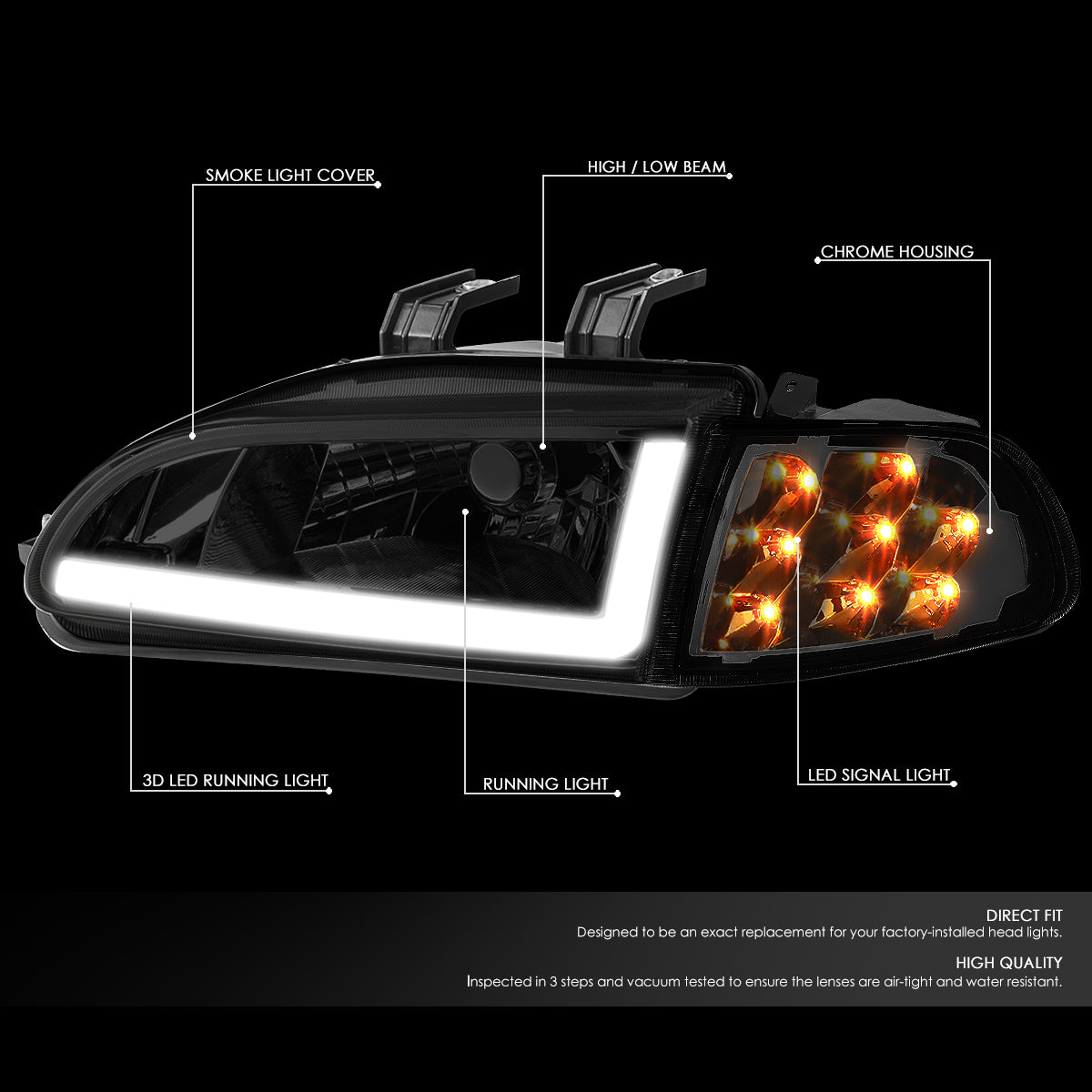 92-95 HONDA CIVIC 2/3DR SMOKED HOUSING HEADLIGHT AMBER SIGNAL LAMPS