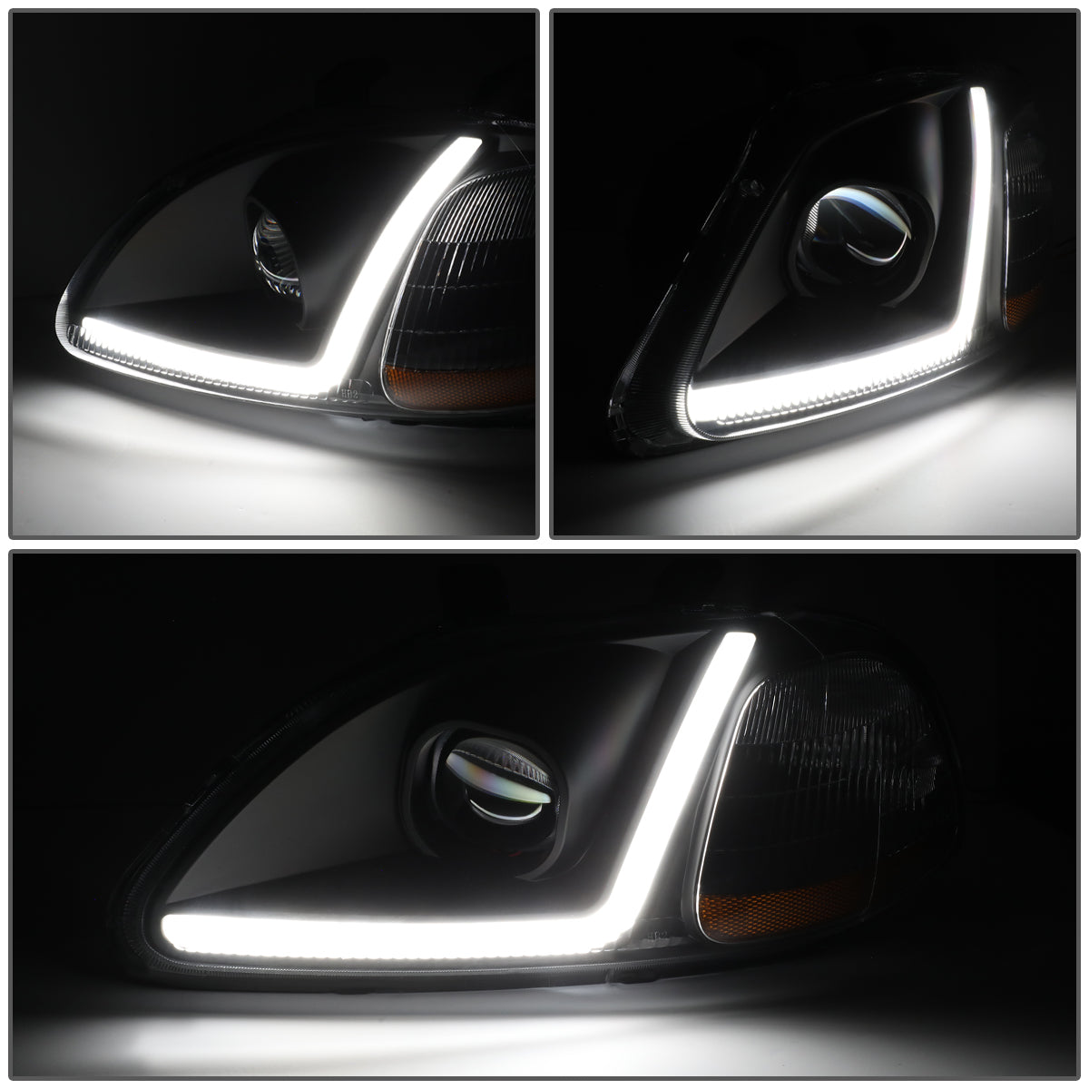 96-98 HONDA CIVIC BLACK HOUSING AMBER CORNER PROJECTOR HEADLIGHTS
