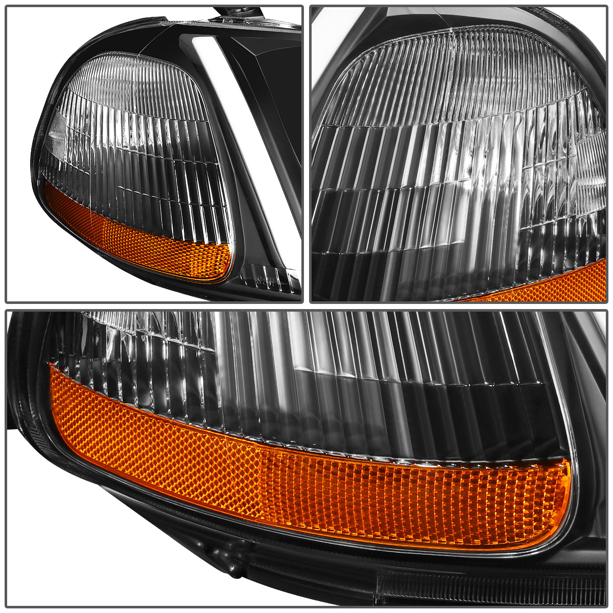 96-98 HONDA CIVIC BLACK HOUSING AMBER CORNER PROJECTOR HEADLIGHTS