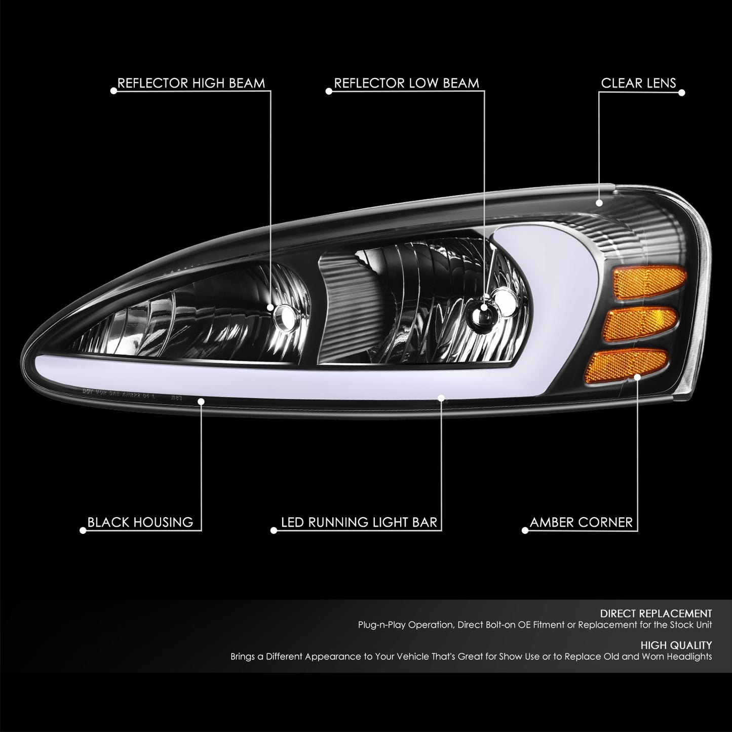 04-08 Pontiac Grand Prix Black Housing Amber Corner Headlights