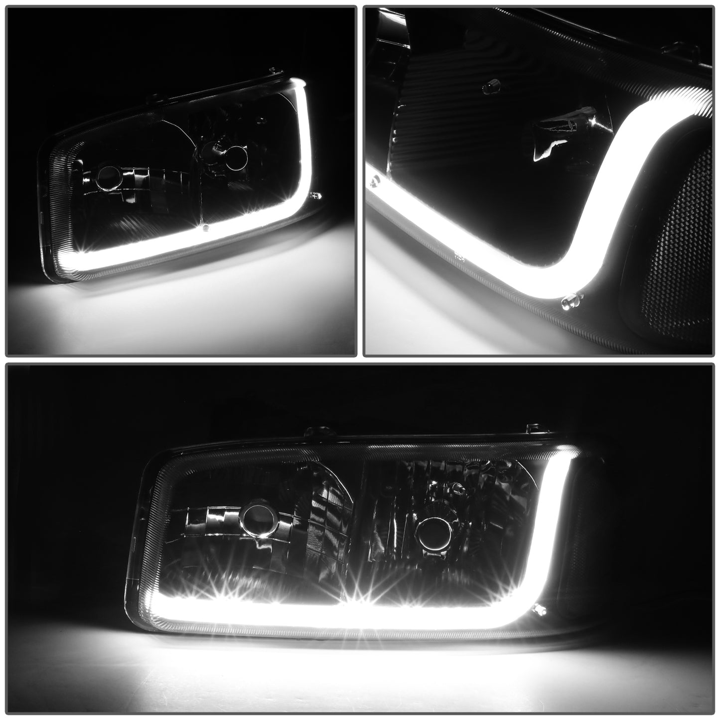 99-07 GMC Sierra 1500 2500 3500 LED DRL Black/Clear Headlights & Bumper Lens