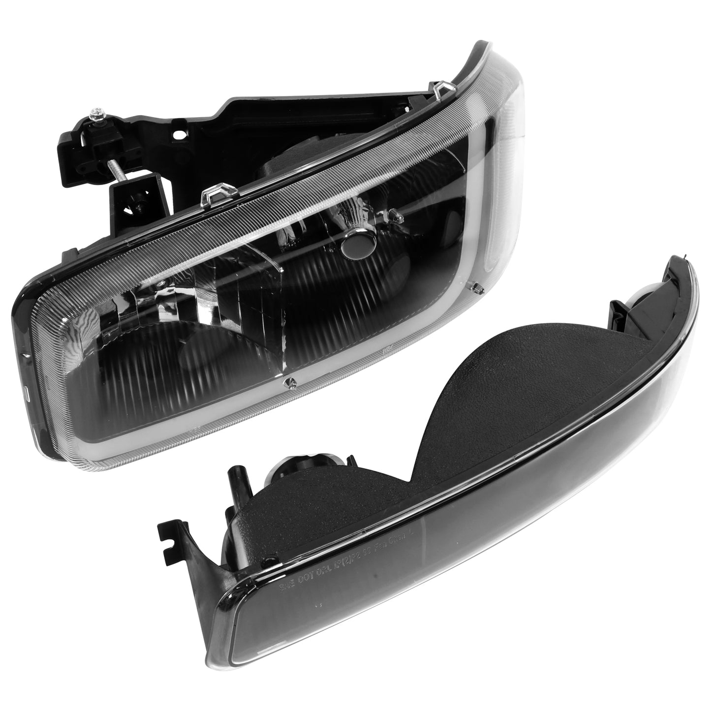 99-07 GMC Sierra 1500 2500 3500 LED DRL Black/Clear Headlights & Bumper Lens
