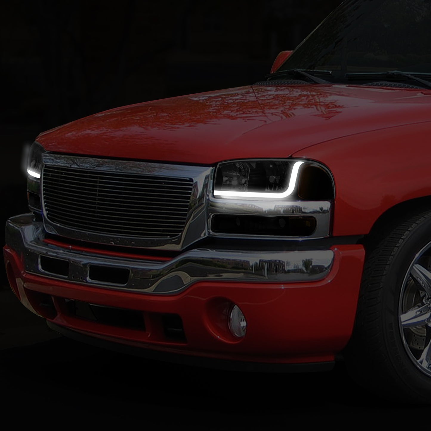 99-07 GMC SIERRA/YUKON LED DRL TINTED AMBER HEADLIGHTS W/BUMPER SIGNAL LAMPS