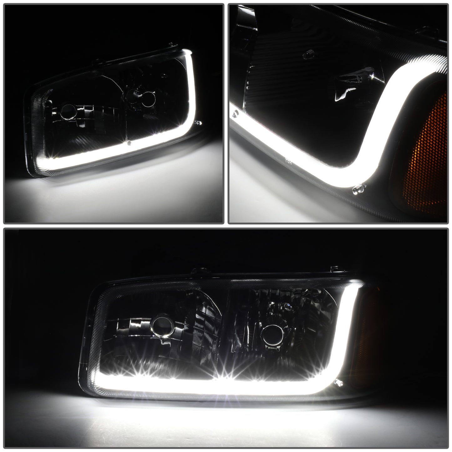 99-07 GMC SIERRA/YUKON LED DRL TINTED AMBER HEADLIGHTS W/BUMPER SIGNAL LAMPS