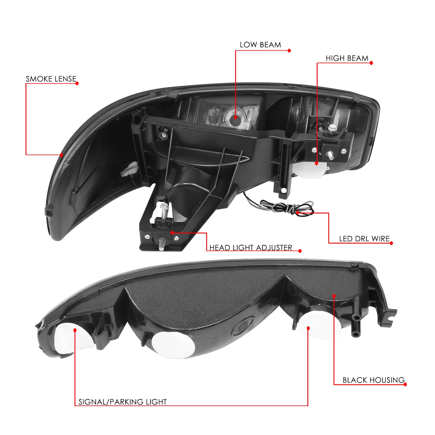 99-07 GMC SIERRA/YUKON LED DRL TINTED CLEAR HEADLIGHTS W/BUMPER SIGNAL LAMPS