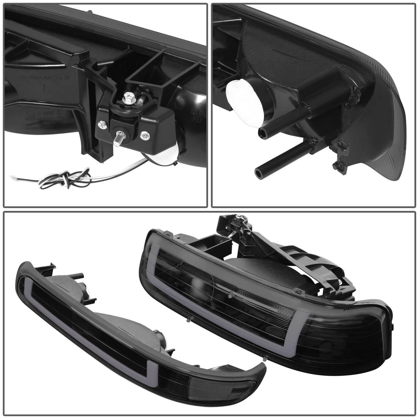 99-02 Silverado 00-06 Tahoe Headlight+Bumper Lamps Black/Smoked