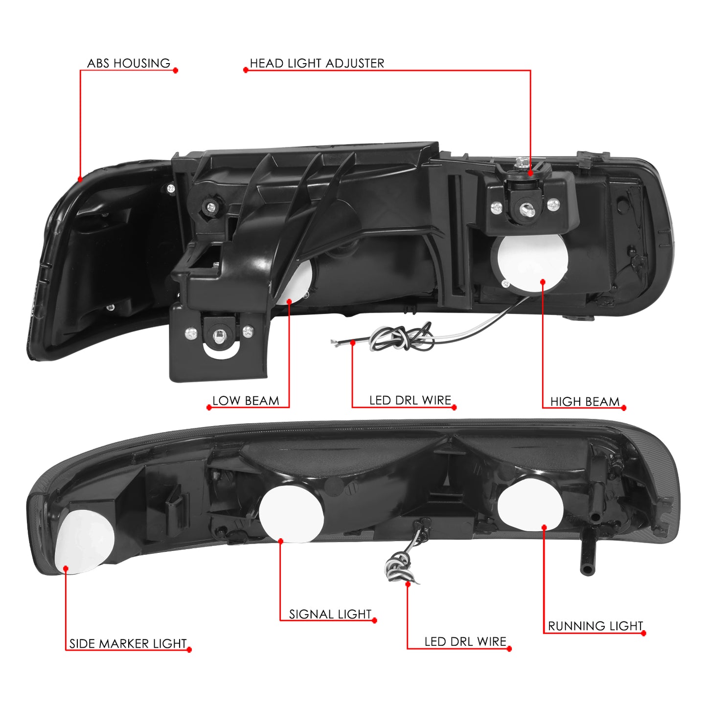 99-02 Silverado 00-06 Tahoe Headlight+Bumper Lamps Black/Smoked