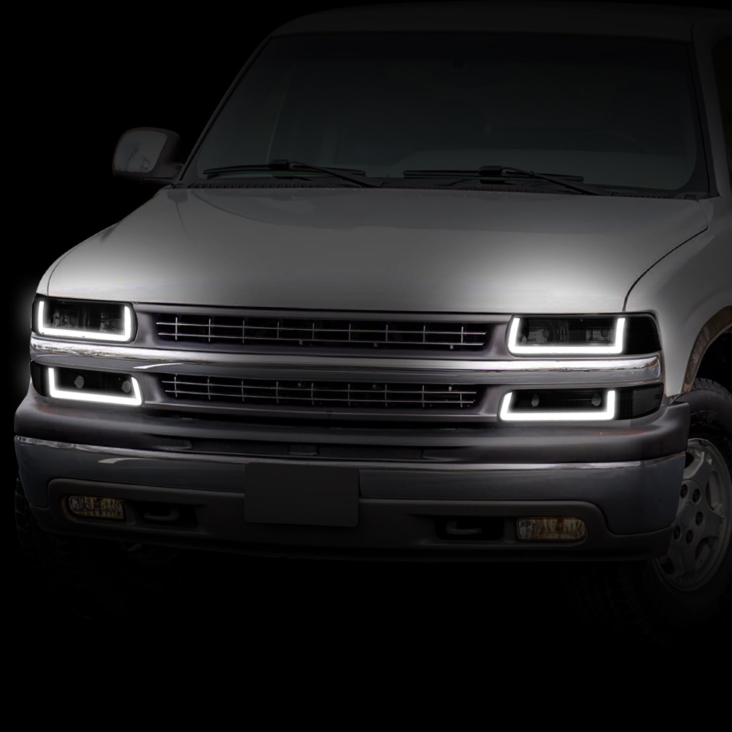 99-02 Silverado 00-06 Tahoe Headlight+Bumper Lamps Black/Smoked