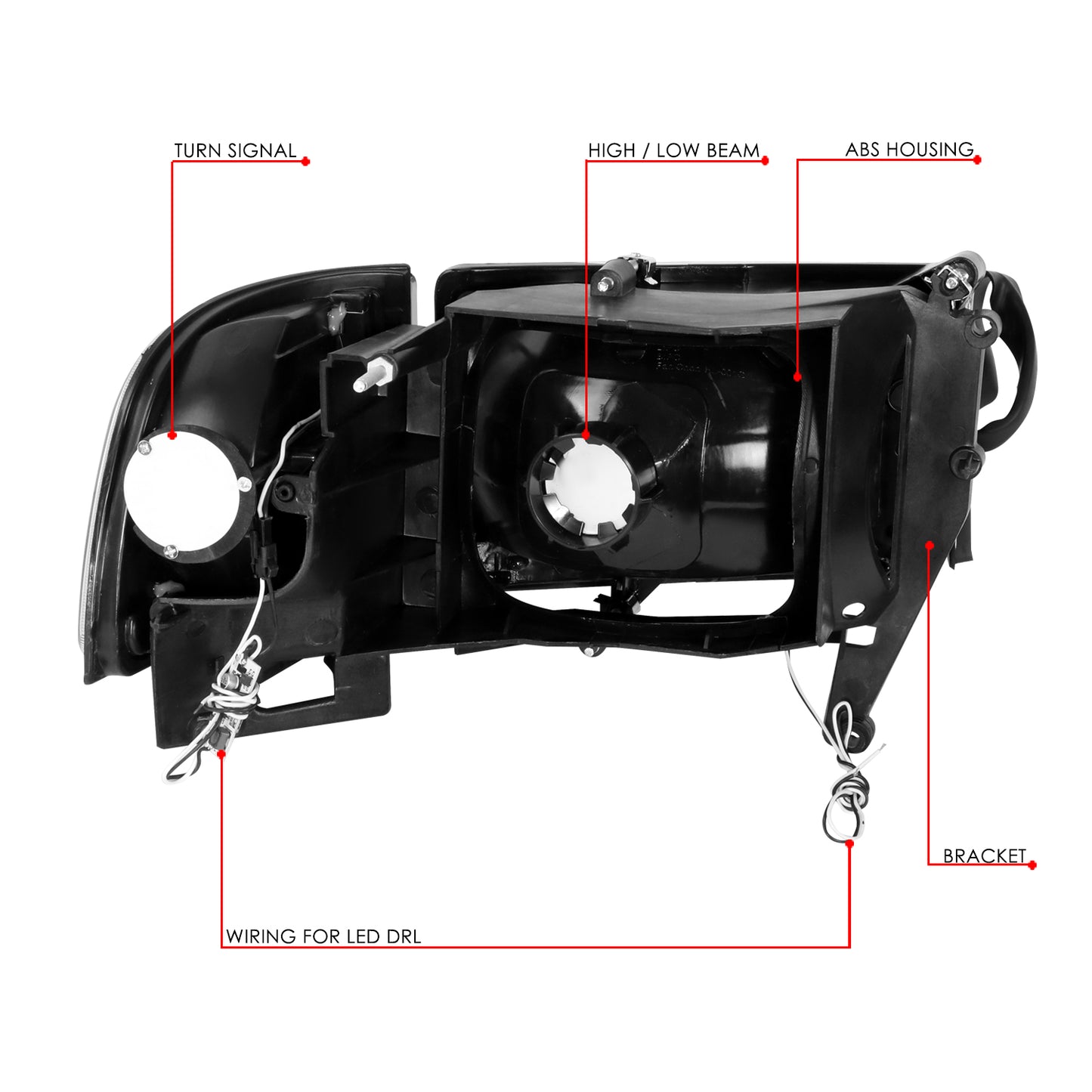 94-02 DODGE RAM 1500 2500 3500 HEADLIGHTS BLACK/AMBER DUAL L-SHAPED LED DRL