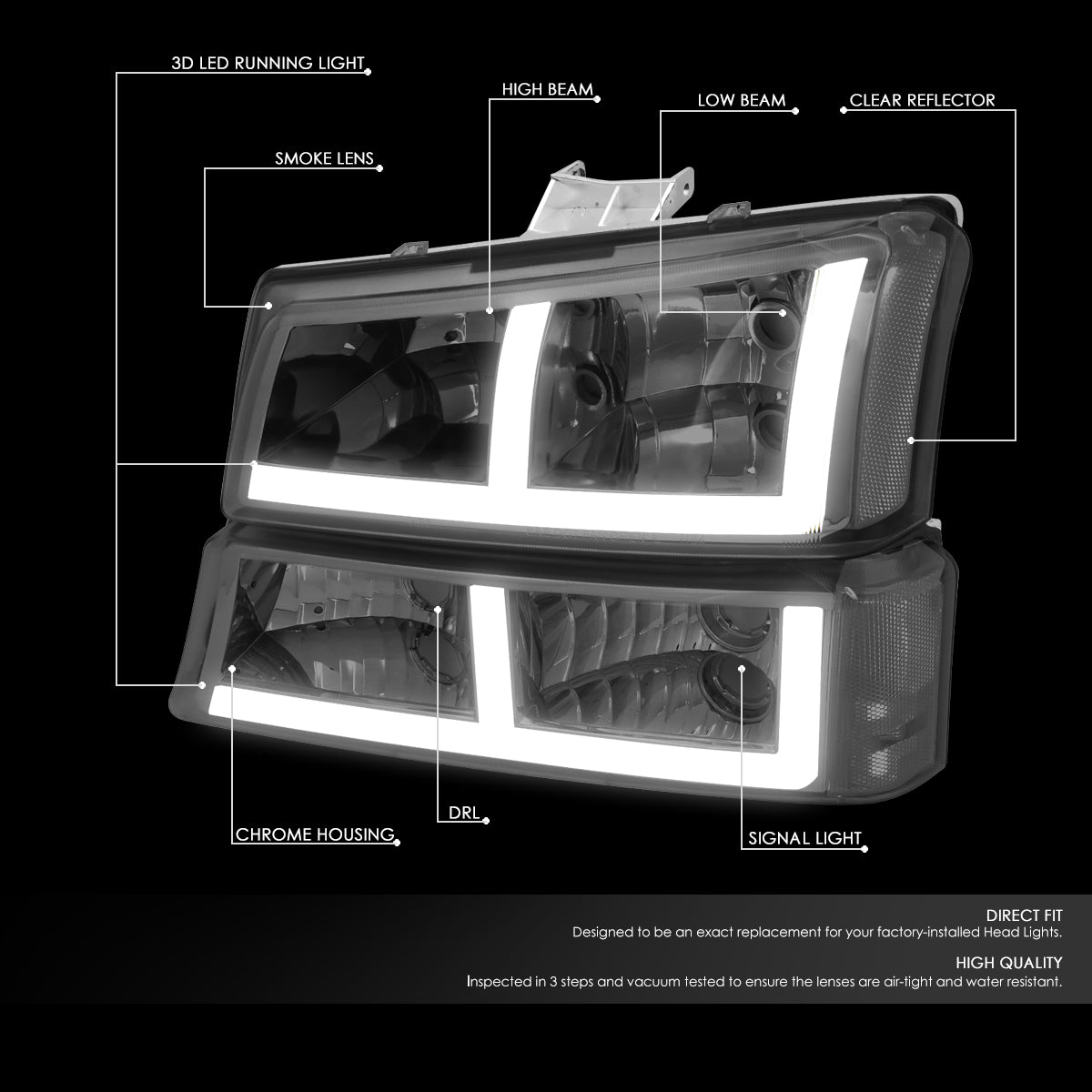 03-07 SILVERADO AVALANCHE HEADLIGHT BUMPER LAMPS SMOKED/CLEAR