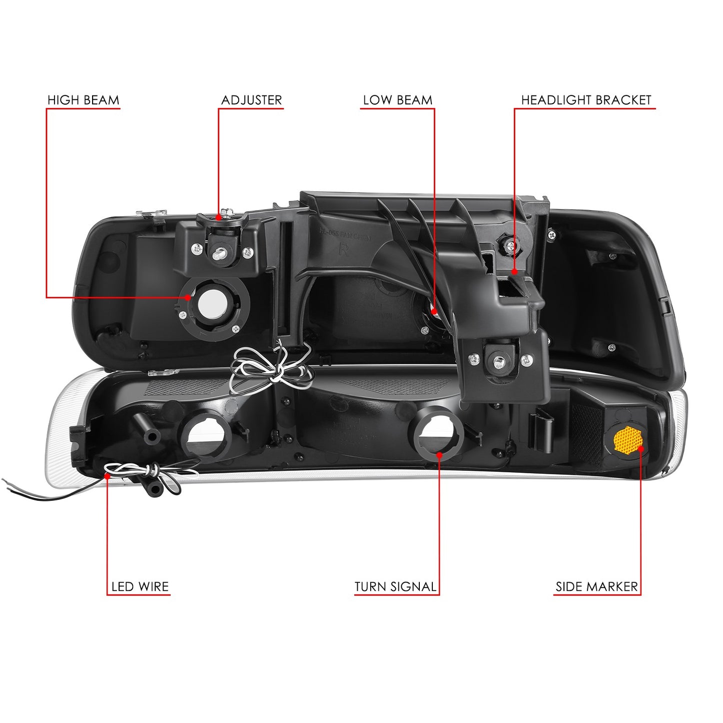99-02 Silverado 00-06 Suburban Tahoe LED DRL Headlights Headlamps Black