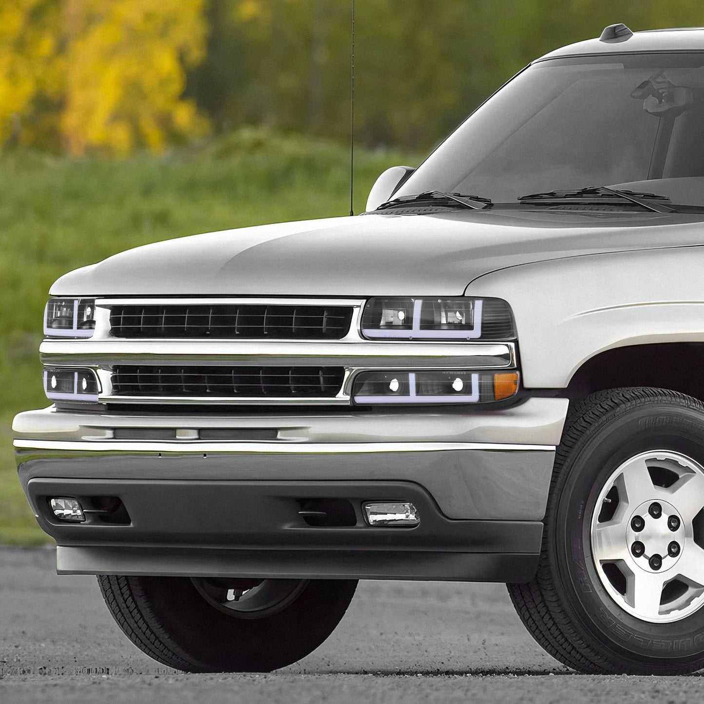 99-02 Silverado 00-06 Suburban Tahoe LED DRL Headlights Headlamps Black