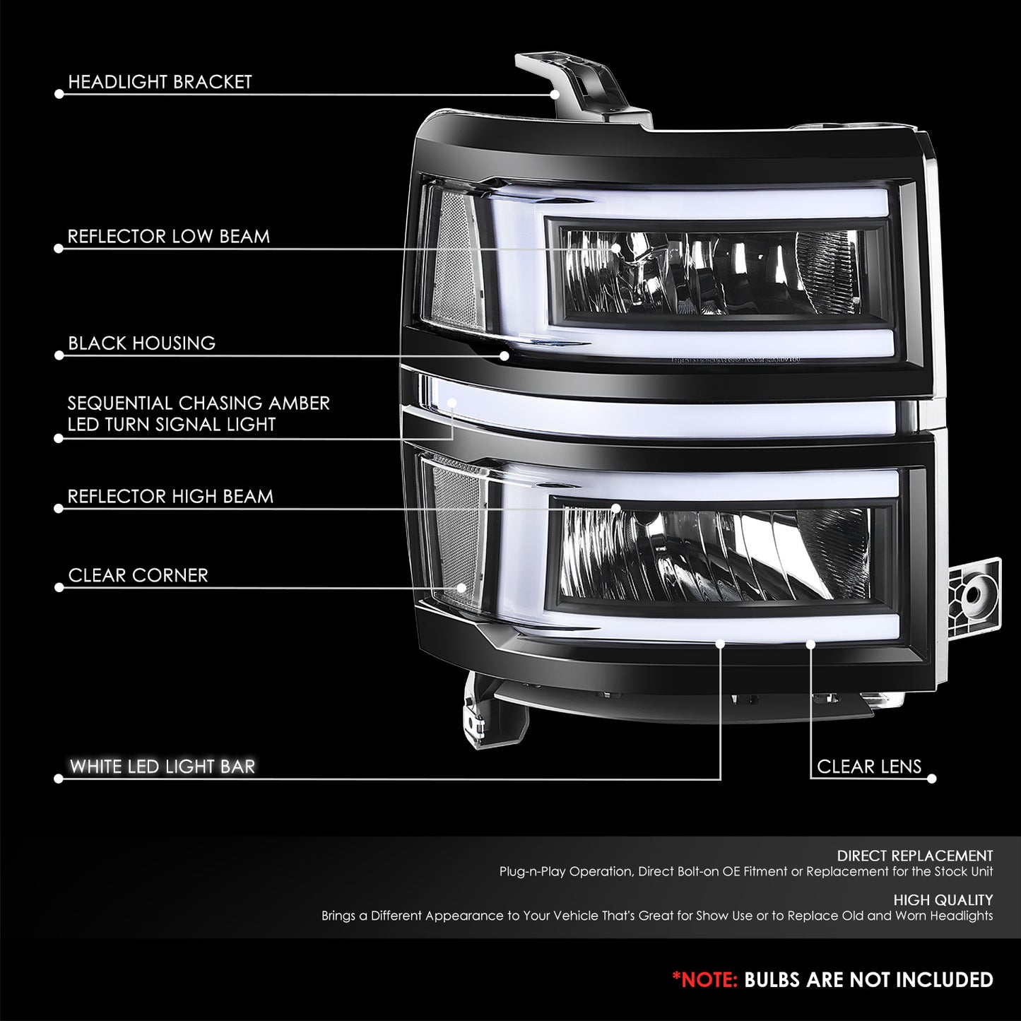 14-15 Chevy Silverado 1500 Headlights Black/Clear