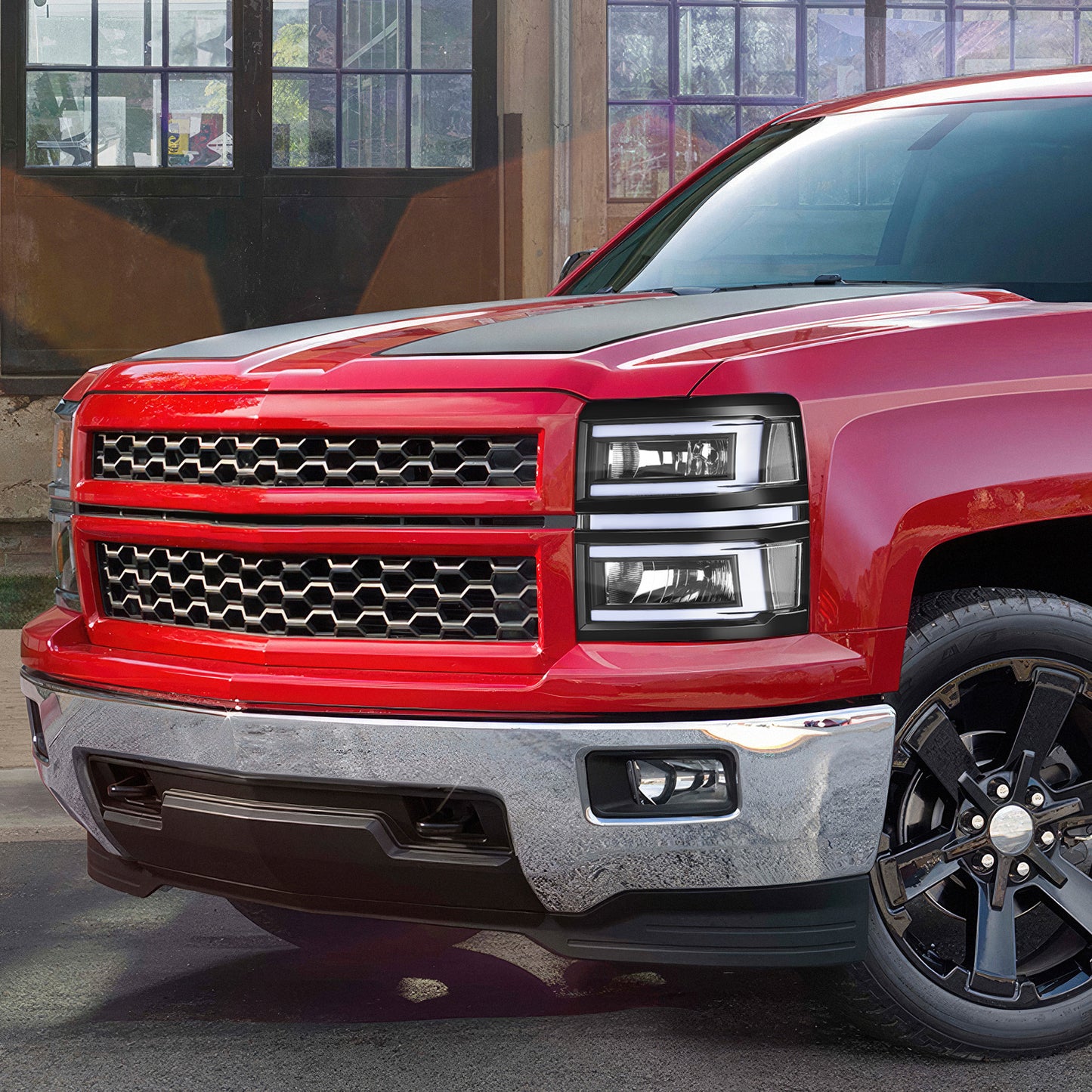 14-15 Chevy Silverado 1500 Headlights Black/Clear