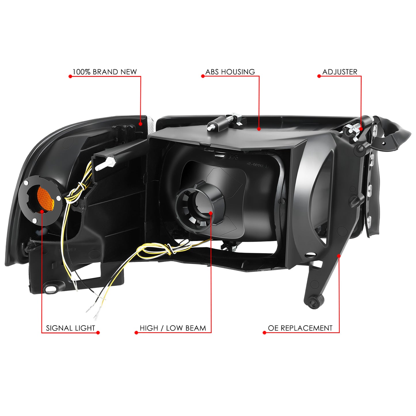 94-02 Dodge Ram 1500-3500 Headlights Black/Amber Switchback Dual L-LED DRL