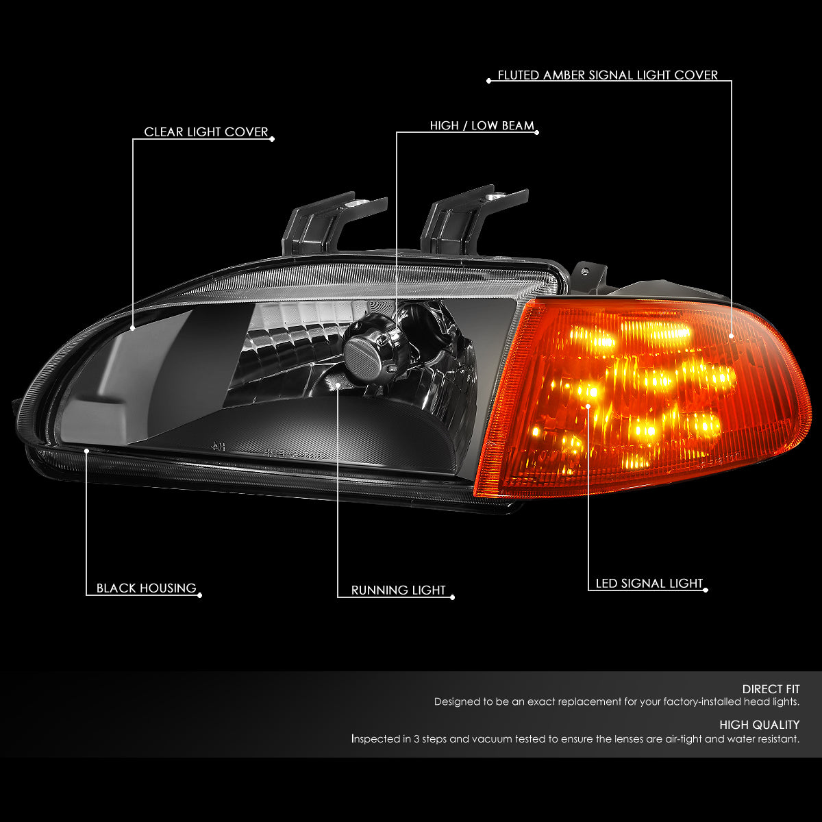 92-95 HONDA CIVIC 2/3DR BLACK HOUSING HEADLIGHT CORNER LAMP