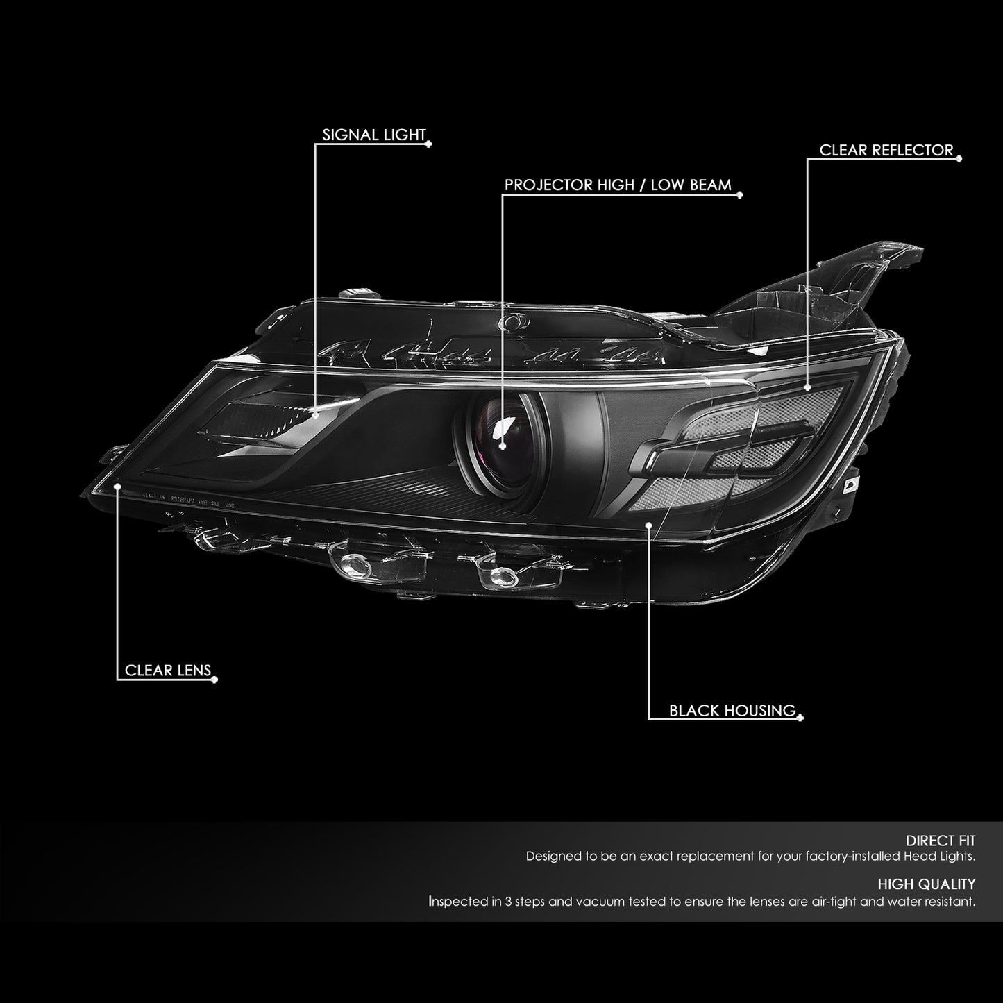 15-20 CHEVY IMPALA OE STYLE BLACK HOUSING CLEAR CORNER PROJECTOR HEADLIGHTS