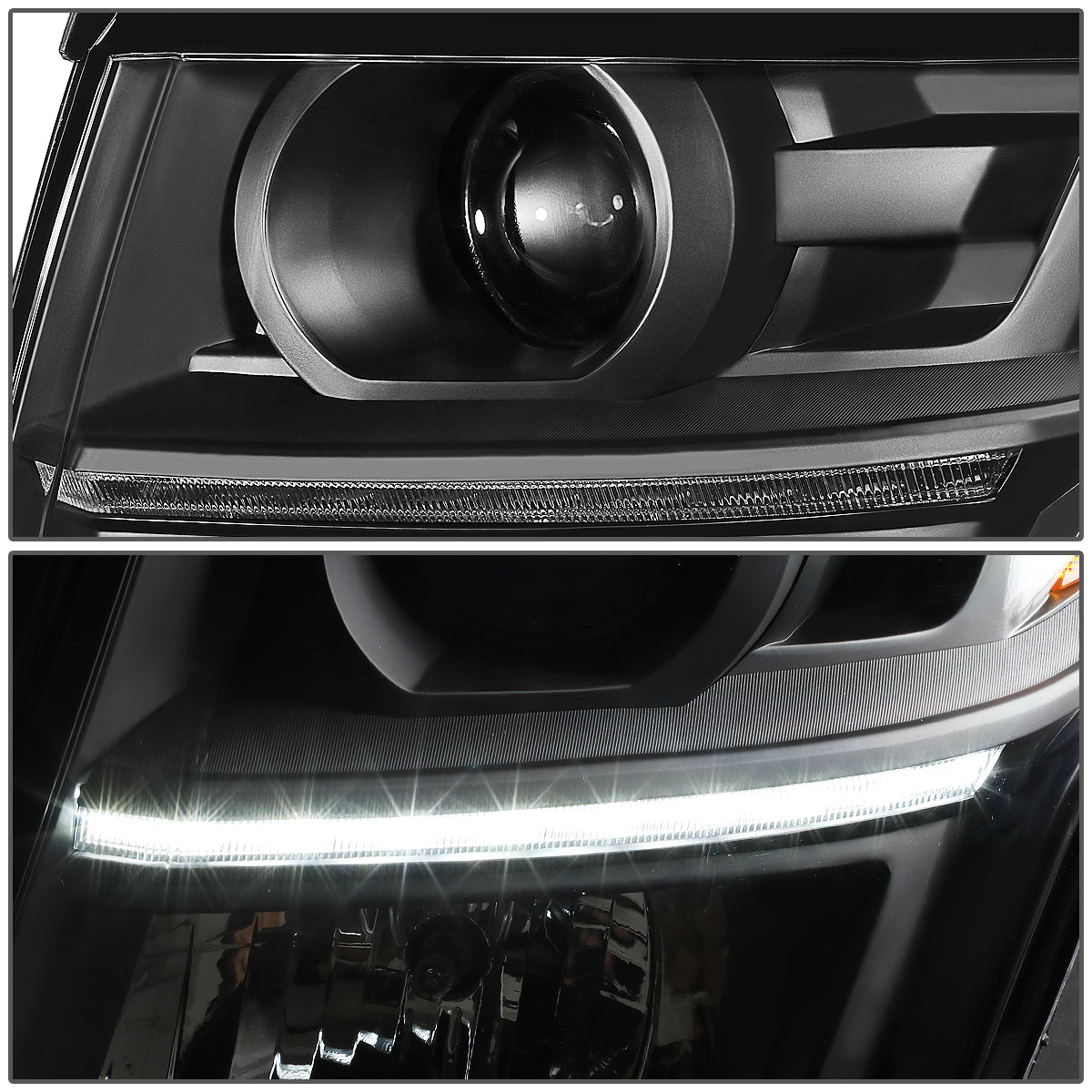 15-20 CHEVY TAHOE SUBURBAN BLACK/AMBER CORNER LED DRL PROJECTOR HEADLIGHT