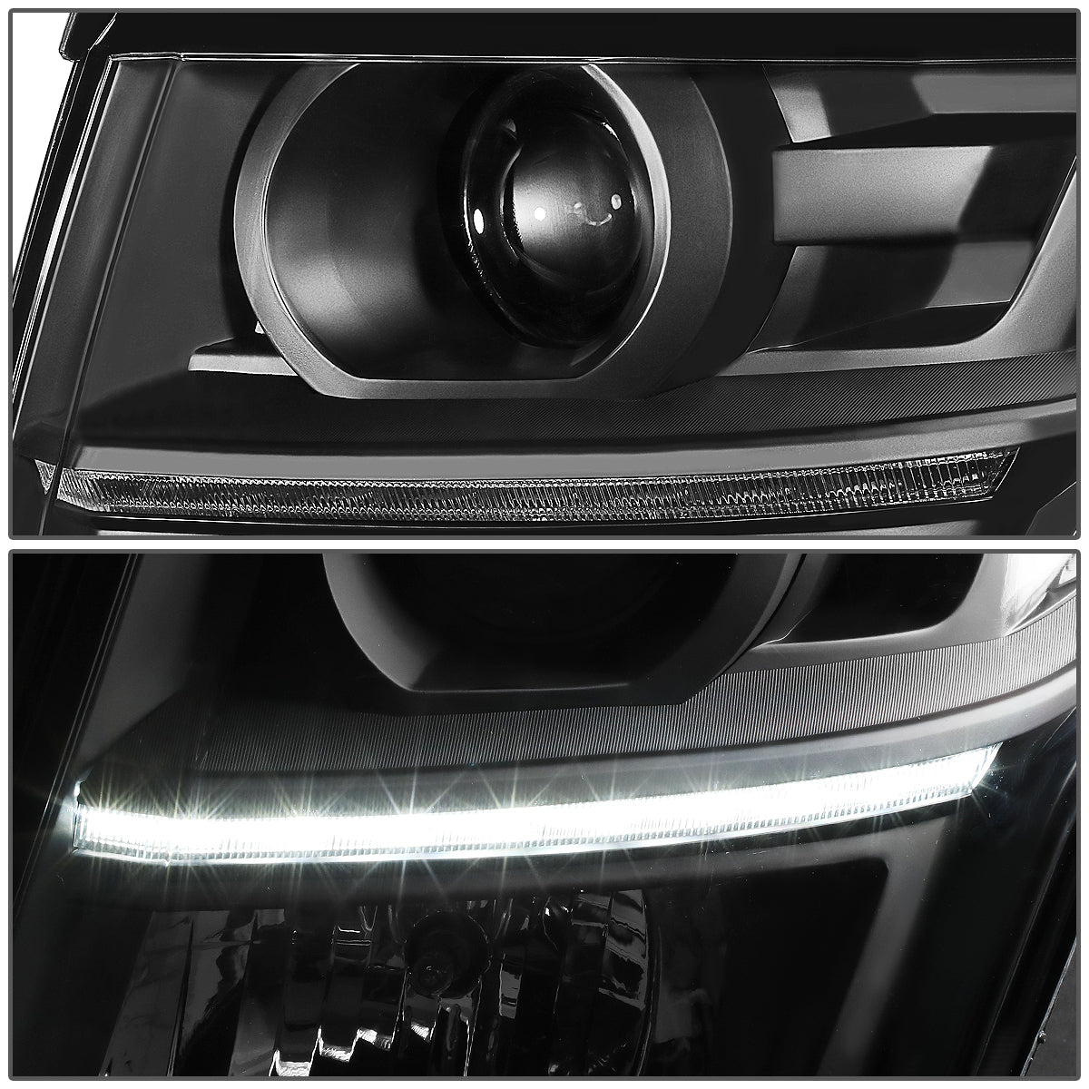 15-20 CHEVY TAHOE SUBURBAN BLACK/CLEAR CORNER LED DRL PROJECTOR HEADLIGHT