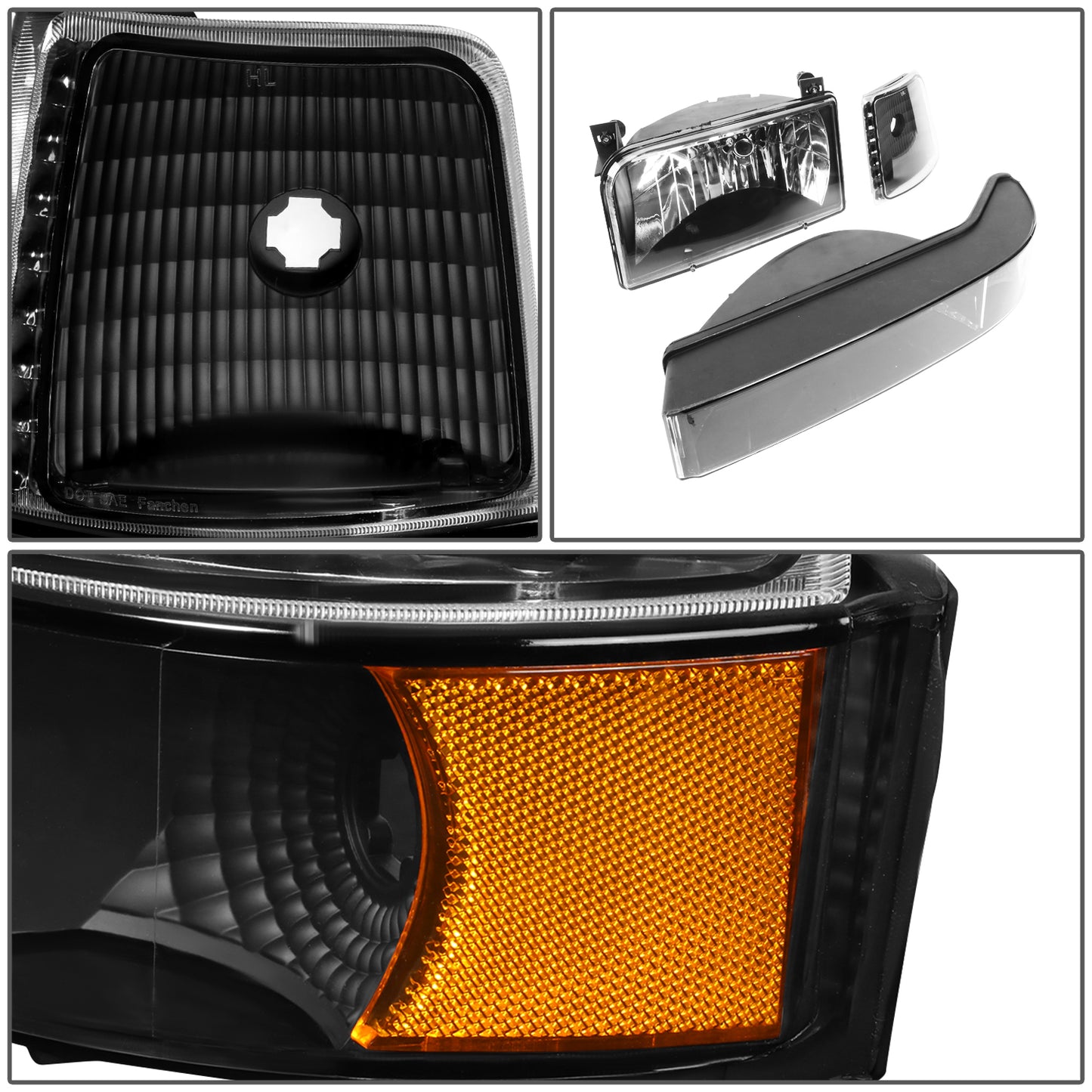 92-96 FORD F-150 F-250 F-350 BRONCO BLACK AMBER HEADLIGHT BUMPER LAMPS 6 pieces