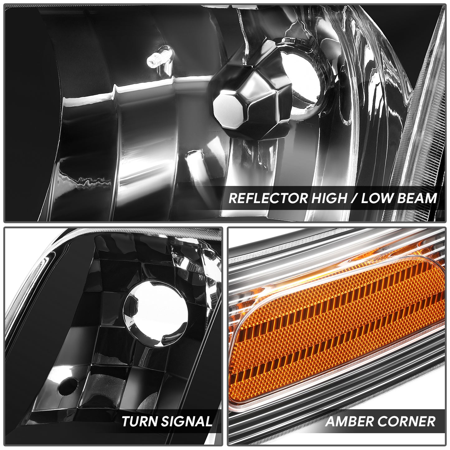 98-11 Ford Crown Victoria Black Housing Headlight Amber Corner Signal Lamps