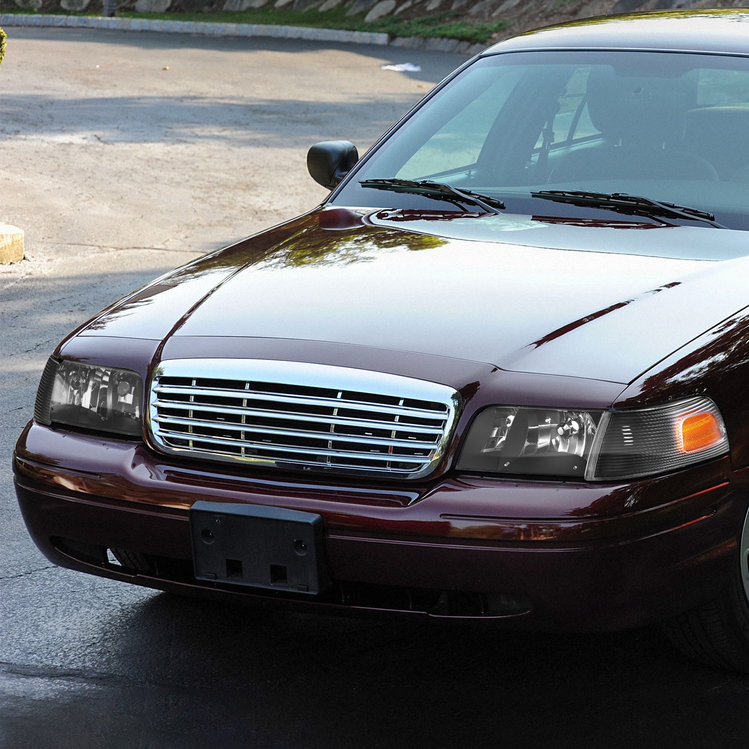 Speed Daddy Black Housing Headlight + Amber Corner Lamps – For 98-11 Ford Crown Victoria (Driver & Passenger Side)