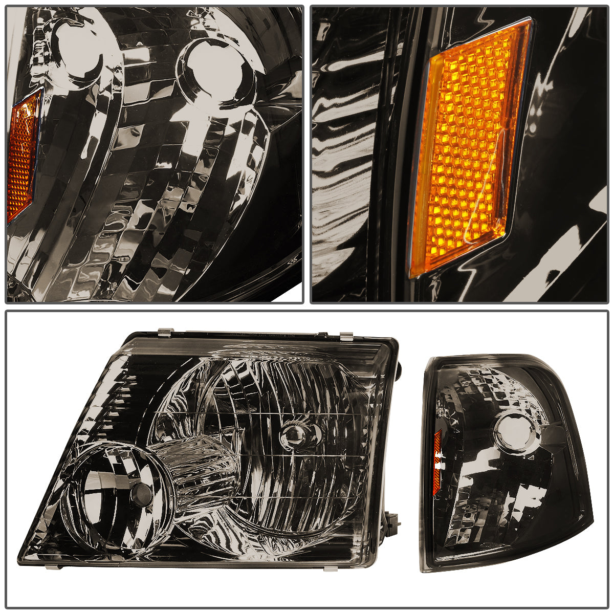 02-05 FORD EXPLORER 4PCS SMOKED HOUSING HEADLIGHTS AMBER CORNER SIGNAL LAMPS