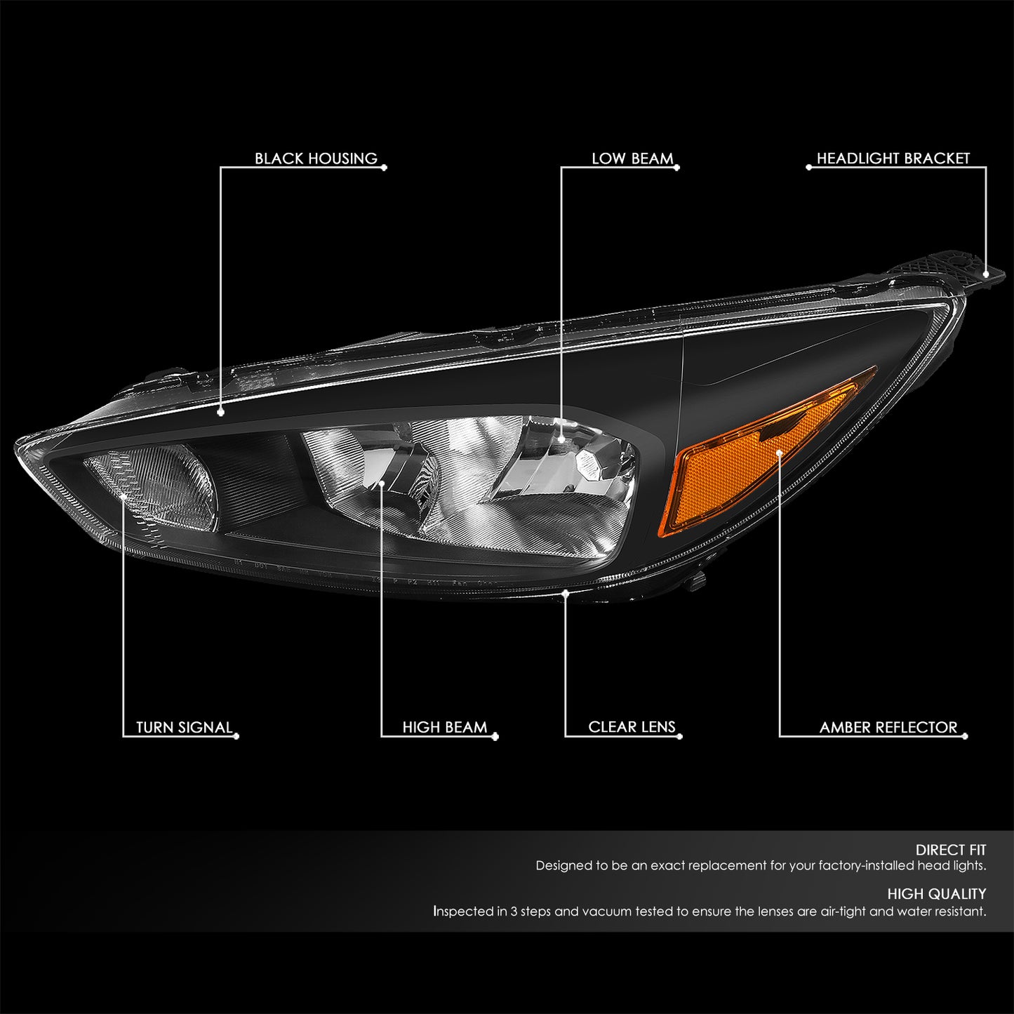 15-18 FORD FOCUS OE STYLE BLACK HOUSING AMBER CORNER HEADLIGHT HEAD LAMPS