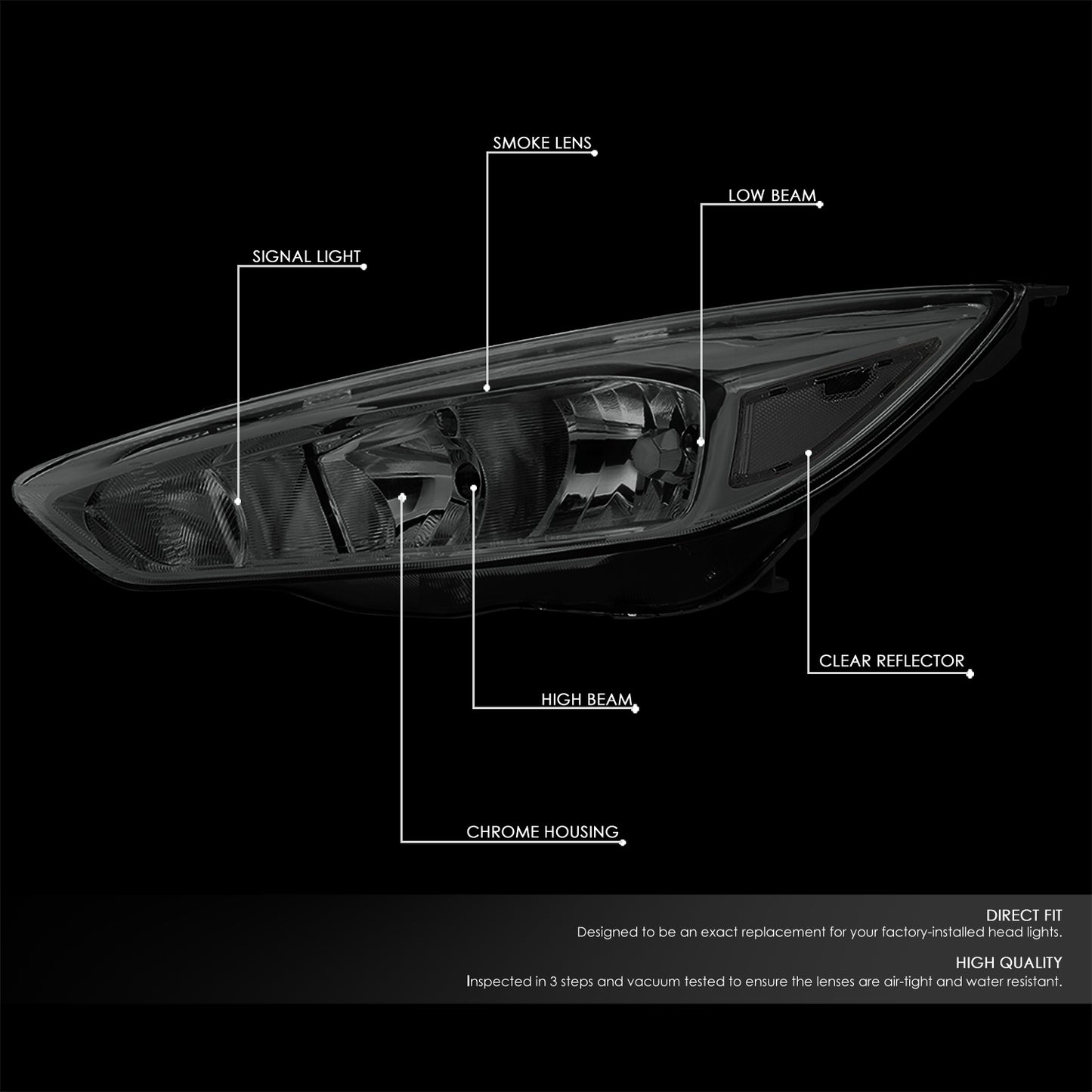 15-18 FORD FOCUS FACTORY STYLE SMOKED LENS CLEAR CORNER HEADLIGHT HEAD LAMPS