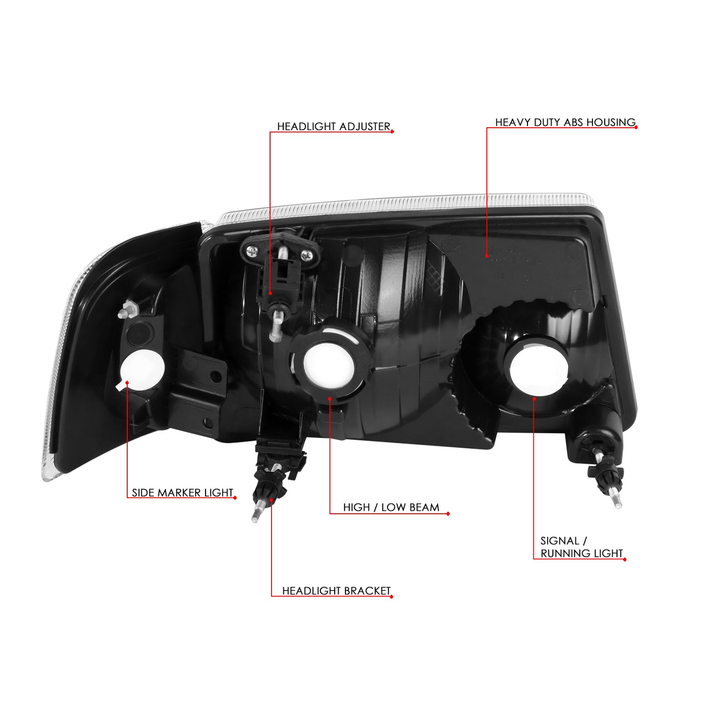 01-11 FORD RANGER BLACK HOUSING AMBER CORNER HEADLIGHT REPLACEMENT HEADLAMP