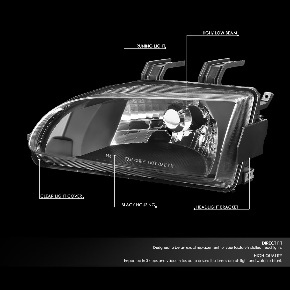 92-95 HONDA CIVIC EG EJ EH BLACK/CLEAR OE STYLE REPLACEMENT HEADLIGHT LAMPS