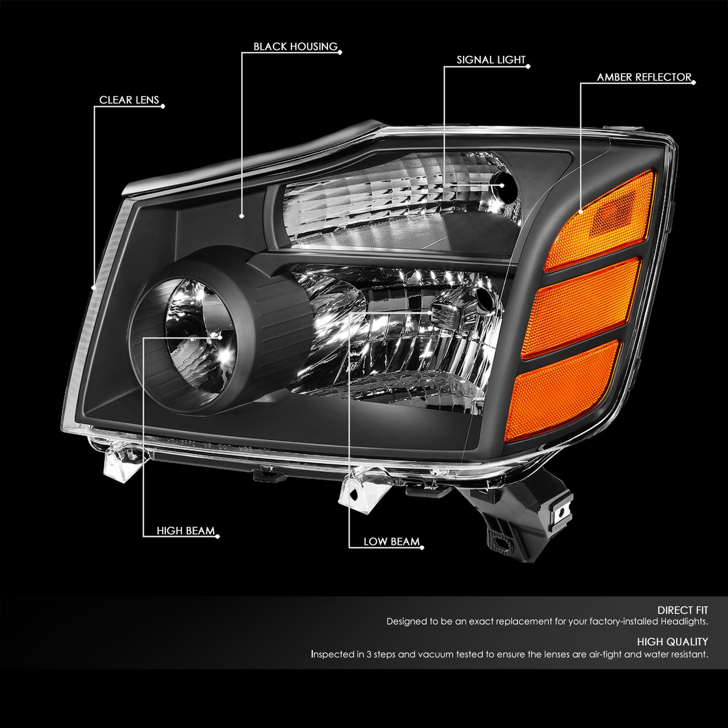 04-15 NISSAN TITAN/-07 ARMADA BLACK HOUSING AMBER CORNER HEADLIGHT HEADLAMPS