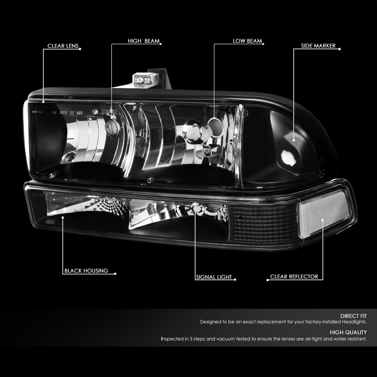 98-04 CHEVY S10 PICKUP BLAZER BLACK/CLEAR CORNER HEADLIGHT BUMPER HEAD LAMP